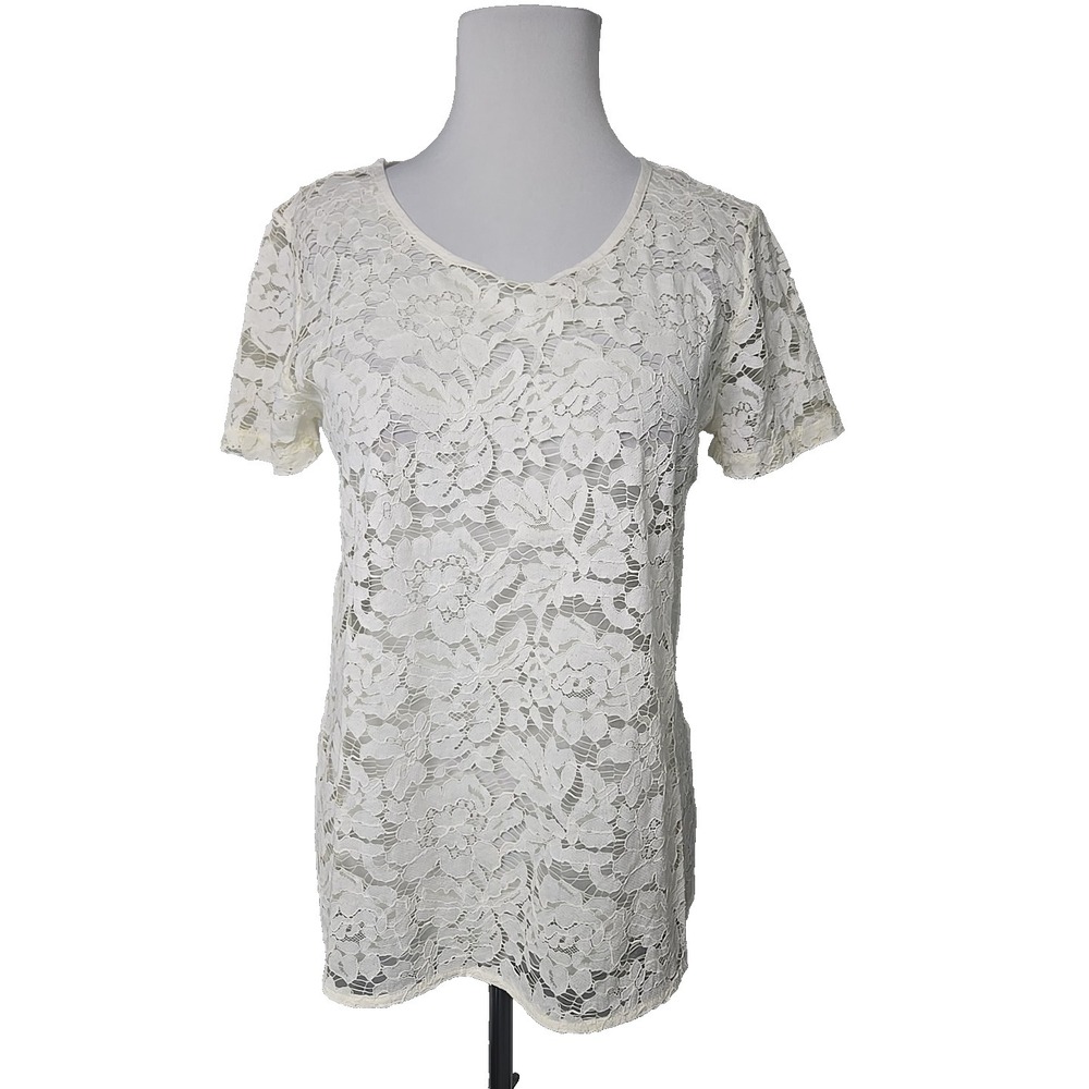 Karen Kane Cream Lace Shell Top Small Las Palmas Side Slit Tee NWT $88